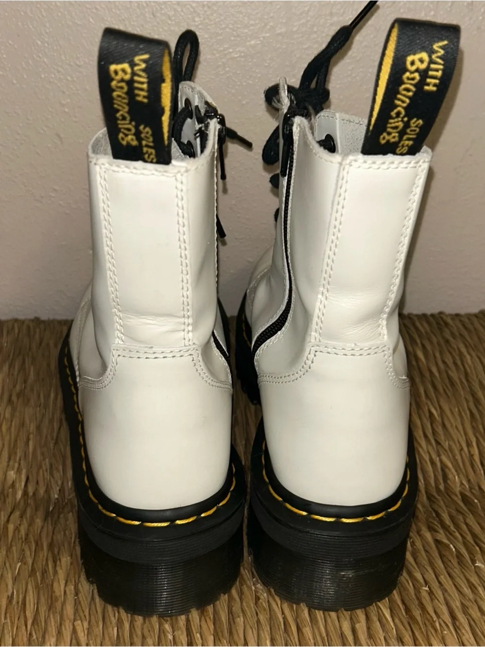 Dr. Martens Jadon White Leather Lace-Up Boots with Black Laces